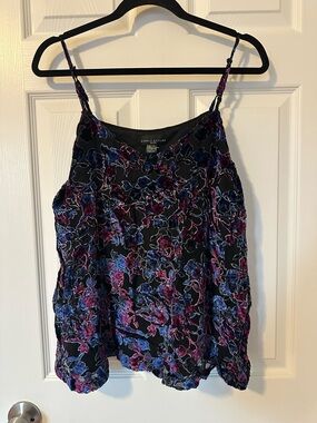Simply Styled Black Floral Velvet Burnout Tank with Blue & Magenta Accents